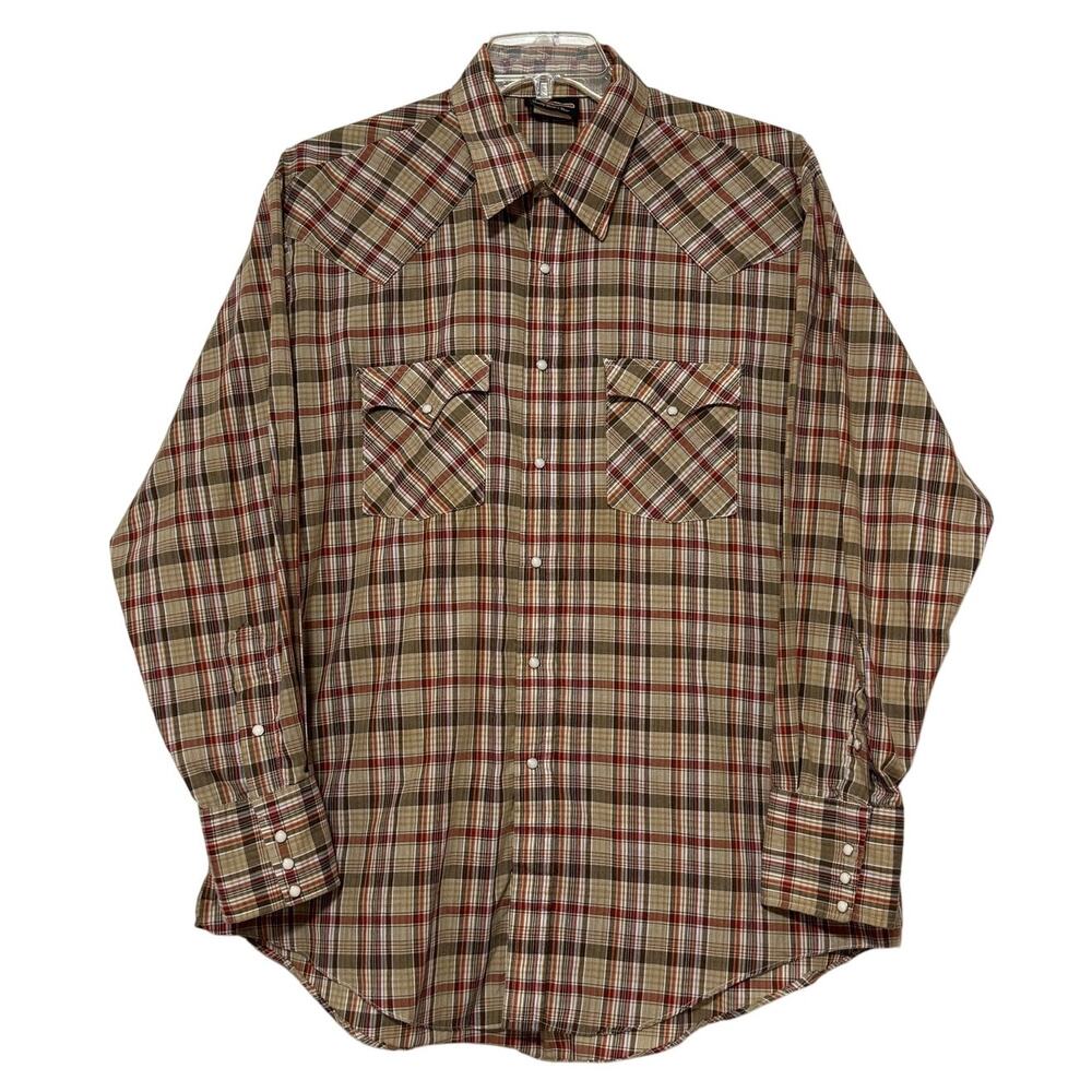 Men's Vintage Holt Western Wear Plaid Long Sleeve Shirt with Pearl Snaps, XL